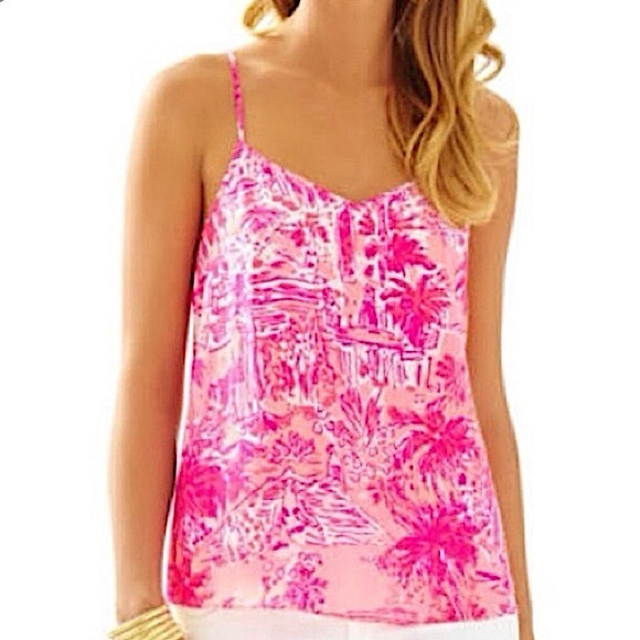 Lilly Pulitzer Dusk Racerback Tank Top Cheeky Melon Rule Breakers 100% Silk - Picture 5 of 6